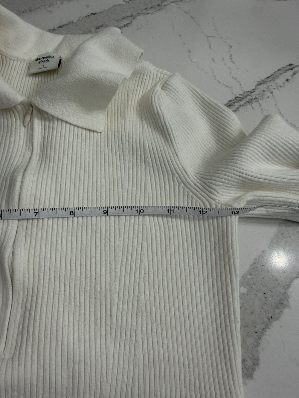 Abercrombie & Fitch Cream Ribbed Polo Sweater - Picture 6 of 8